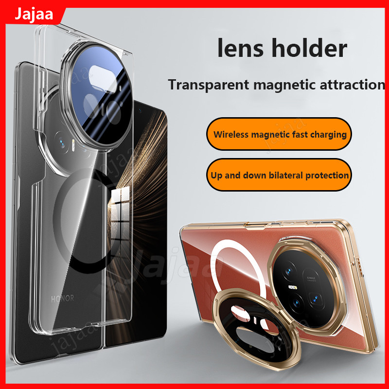 Transprent Magnetic Metal Lens Holder Protective Case สําหรับ Honor Magic V5 5G เคสกันกระแทก