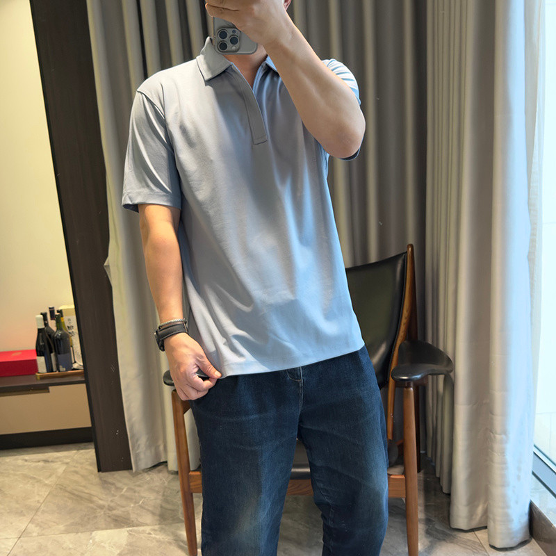 U2KA 2025Spring and Summer New Men's Casual Classic Style Turn-Down Collar Zipper Short Sleeve POLO 