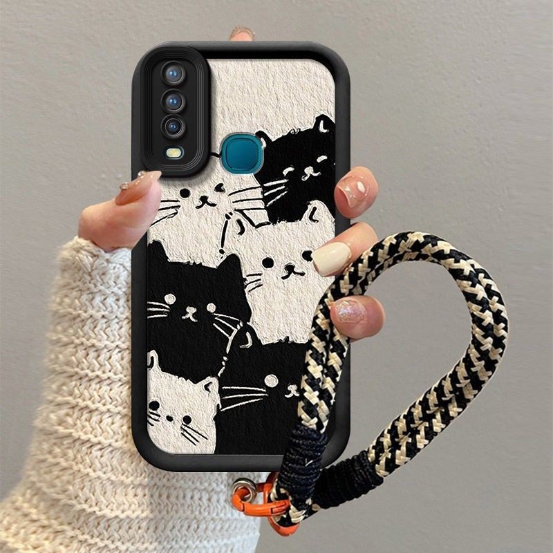 ปลอกสําหรับ VIVO Y11 1904 1906 V9 Y85 Y89 เคสโทรศัพท์พร้อมเชือกเส้นเล็กความงามน่ารักแมวดําซิลิโคน TPU Soft Shell ดีไซน์ใหม่กันกระแทก