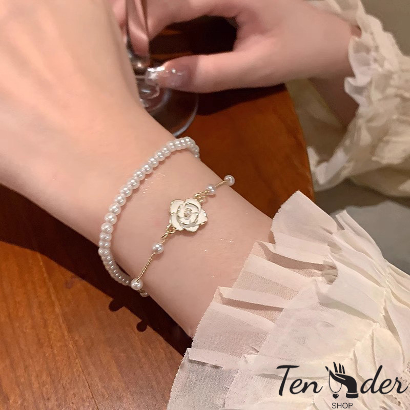 COD-ส่งเร็วจากไทย🎀สร้อยข้อมือ ดอกคามิเลีย ประดับไข่มุก เกาหลี ระดับไฮเอนด์ ปรับขนาดได้สำหรับผู้หญิง ของขวัญวันหยุด-Ten