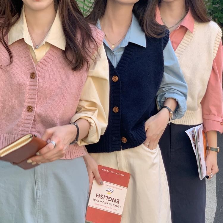 เสื้อกั๊กถักแขนกุดสำหรับผู้หญิง ดีไซน์สไตล์วิทยาลัย ใส่สบายตลอดฤดูใบไม้ผลิและฤดูใบไม้ร่วง