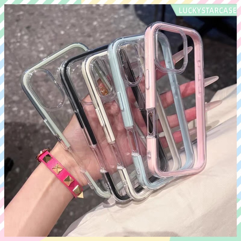 อินเทรนด์สามารถแสดง หรูหรา 2 ใน 1 Transparen Macaron เคส For IPhone 16 12 15 13 11 14 Pro Max 7 8 14 16 15 Plus Case