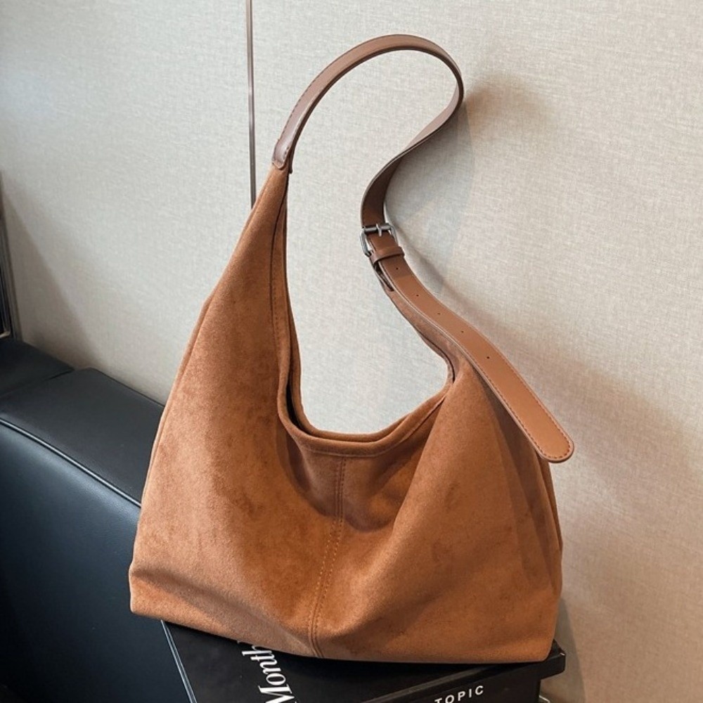 กระเป๋าสะพายหนังแกะ Suede Hobo Bag ทรงวินเทจ ขนาดใหญ่ พกพาได้อย่างสะดวกสบาย - รูปที่ 6
