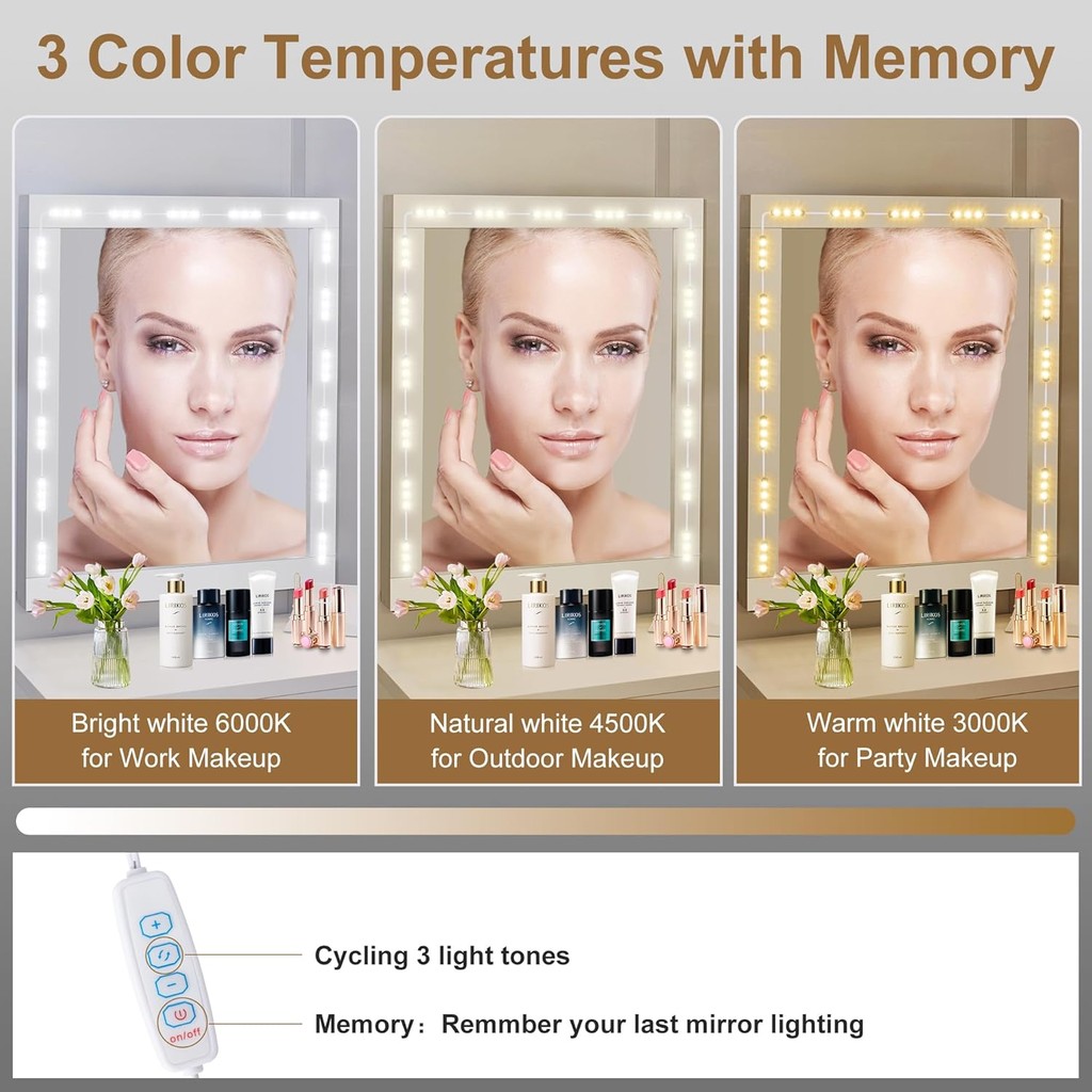 LPHUMEX ไฟ LED โต๊ะเครื่องแป้งสําหรับกระจก, 12V Hollywood Style Bright Vanity Mirror Lights Stick on