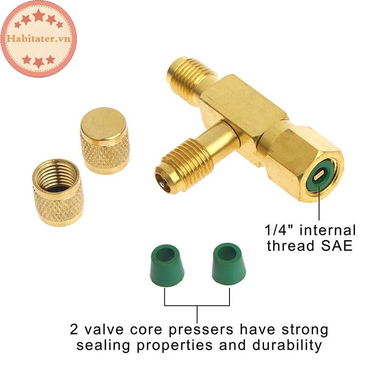 TATER 1 ชุด T Type 1 / 4 "SAE Valve Core Tee Adapter สําหรับเครื่องปรับอากาศและเครื่องมือเติมของเหลว