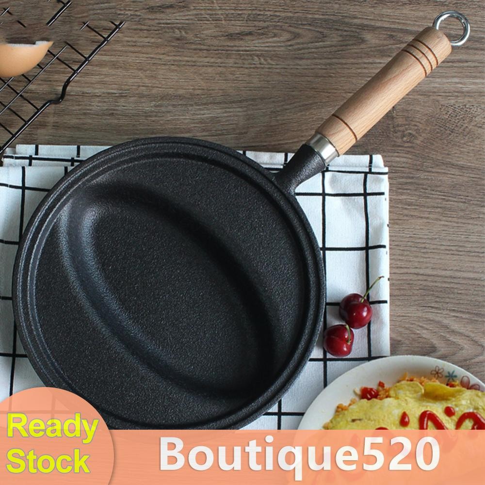 กระทะเหล็กหล่อด้ามไม้ Omurice ทําอาหารหม้อ Anti-Scald แพนเค้กแม่พิมพ์ Skillet กระทะสําหรับโฮมเมด Omu