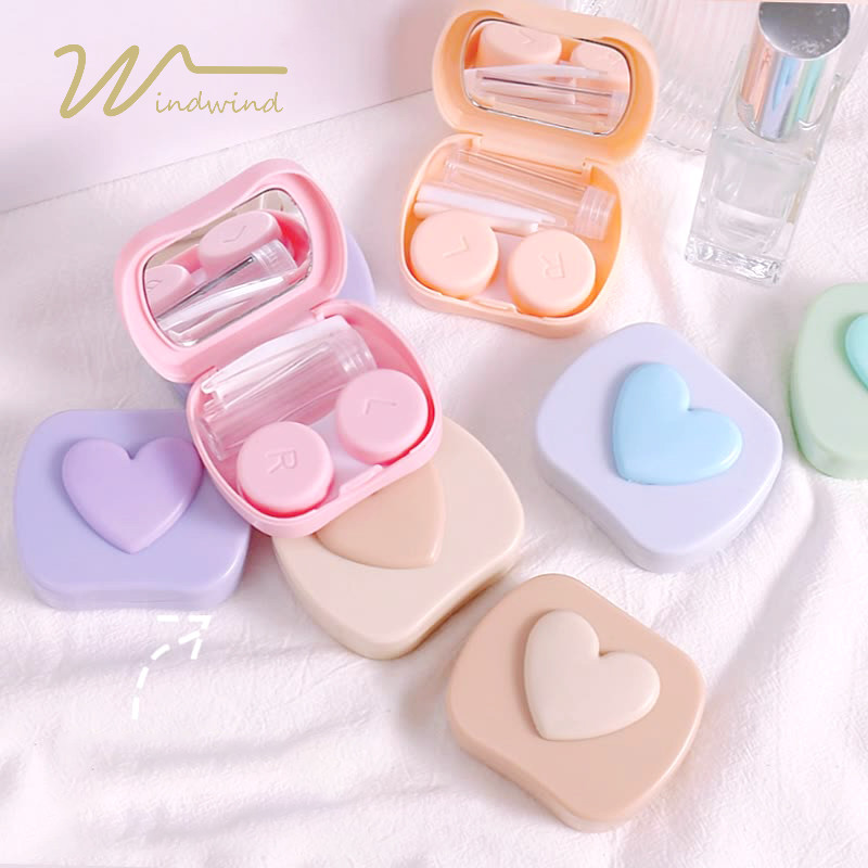 ตลับคอนแทคเลนส์ กล่องใส่คอนแทคเลนส์ ลายการ์ตูนน่ารัก มาพร้อมกับอุปกรณ์ใส่และถอดคอนแทคเลนส์ รุ่นมีกระ