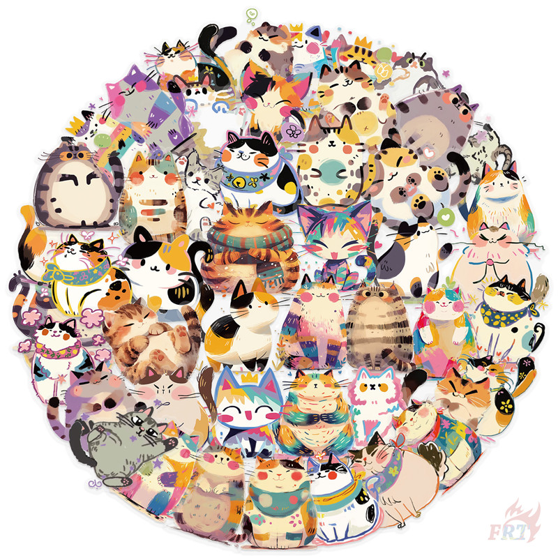 50ชิ้น/เซ็ต Q สีน้ํา Cats Series 01 PET สติ๊กเกอร์ใส DIY แฟชั่นสติ๊กเกอร์ Doodle กันน้ํา
