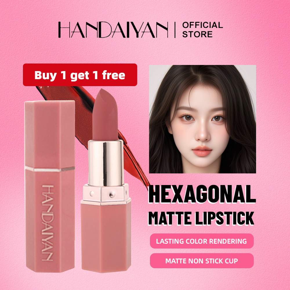 【ซื้อ 1 แถม 1】ลิปสติกเนื้อแมตต์ HANDAIYAN ติดทนนาน กันน้ำ