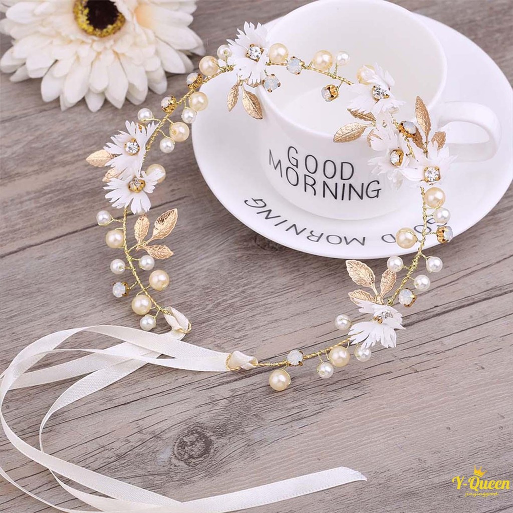ที่คาดผมสำหรับพิธีสำคัญ ลวดลายดอกไม้สีขาว เลียนแบบไข่มุก เครื่องประดับศีรษะหรูสำหรับผู้หญิง เป็นของขวัญที่สวยงาม