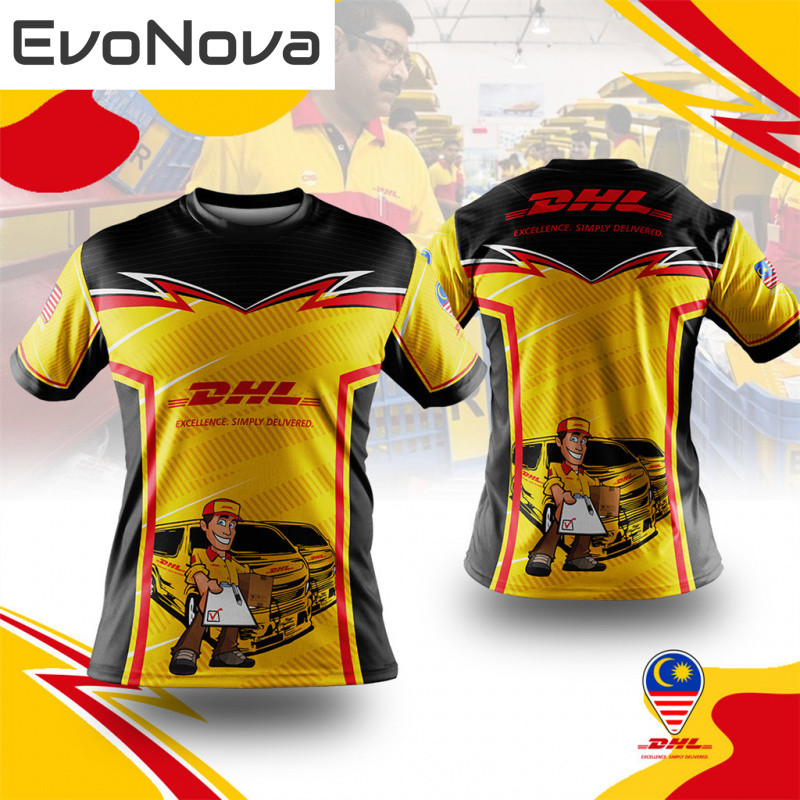 เสื้อแข่งพรีเมี่ยม DHL EXPRESS ออกแบบสำหรับคนขับรถส่งของ พิมพ์ลายเต็มรูปแบบ