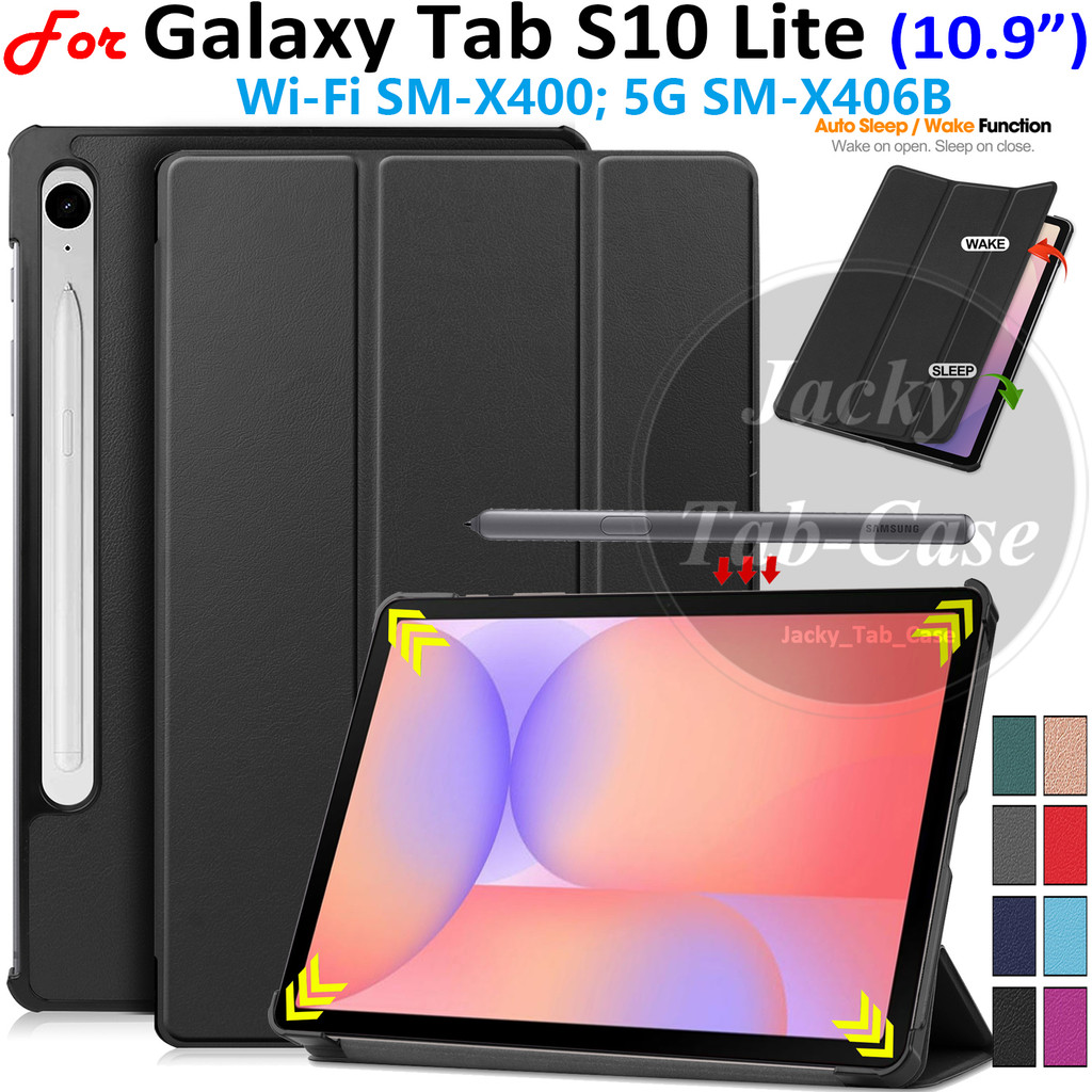 สําหรับ SAMSUNG Galaxy Tab S10 Lite (10.9") Wi-Fi | 5G Tri-fold Stand Flip Case SM-X400 SM-X406B ฝาครอบหนัง PU พร้อมการตื่นนอน