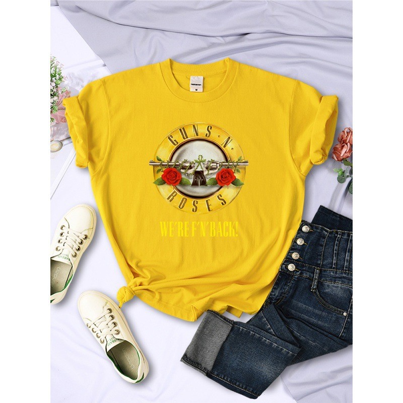 2025 NEW Guns N Roses Were Back Retro Set Style Printคอกลม OQW7
