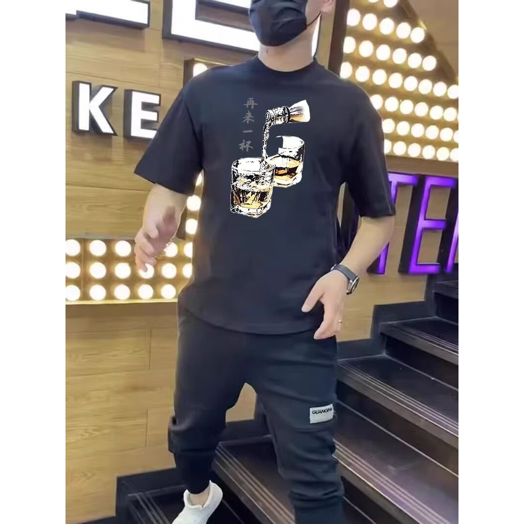 แขนสั้น new2025 วัน COD คอกลม Street Wear สไตล์ใหม่ฤดูร้อน 23 ครึ่งแขนหลวมเสื้อยืด Top 2024 ผู้ชาย i
