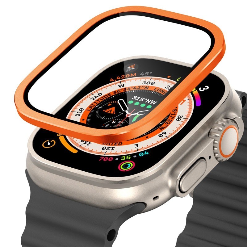 นาฬิกาป้องกันหน้าจอสําหรับ Apple Watch Ultra 3 2 49 มม.กระจกนิรภัย + ไทเทเนียมกรอบโลหะฟิล์มสําหรับ A
