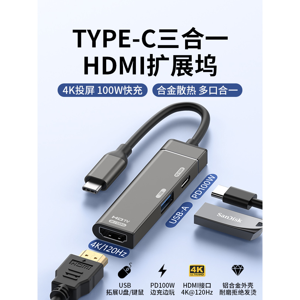 usb hub usb hub type c อะแดปเตอร์สามในหนึ่งเดียว typec Extension usb Splitter ชาร์จแปลง hdmi หน้าจอก
