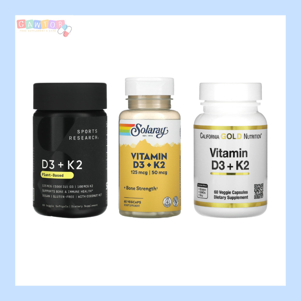 วิตามิน เค 2 + ดี 3 ( Vitamin K2 + D3 ) ชนิดเม็ด California, Sport Research, Solaray