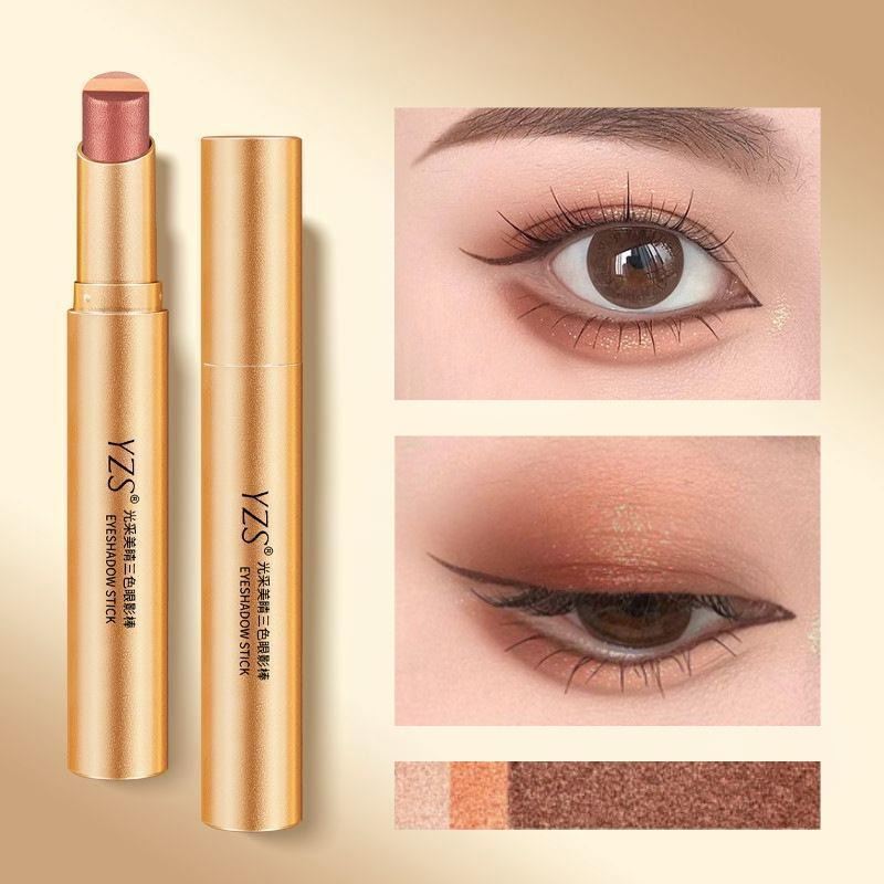 YZS Tricolor Eyeshadow Stick Radiant Eyes Delicate Gradient อายแชโดว์ High Gloss Holding แต่งหน้า Gl
