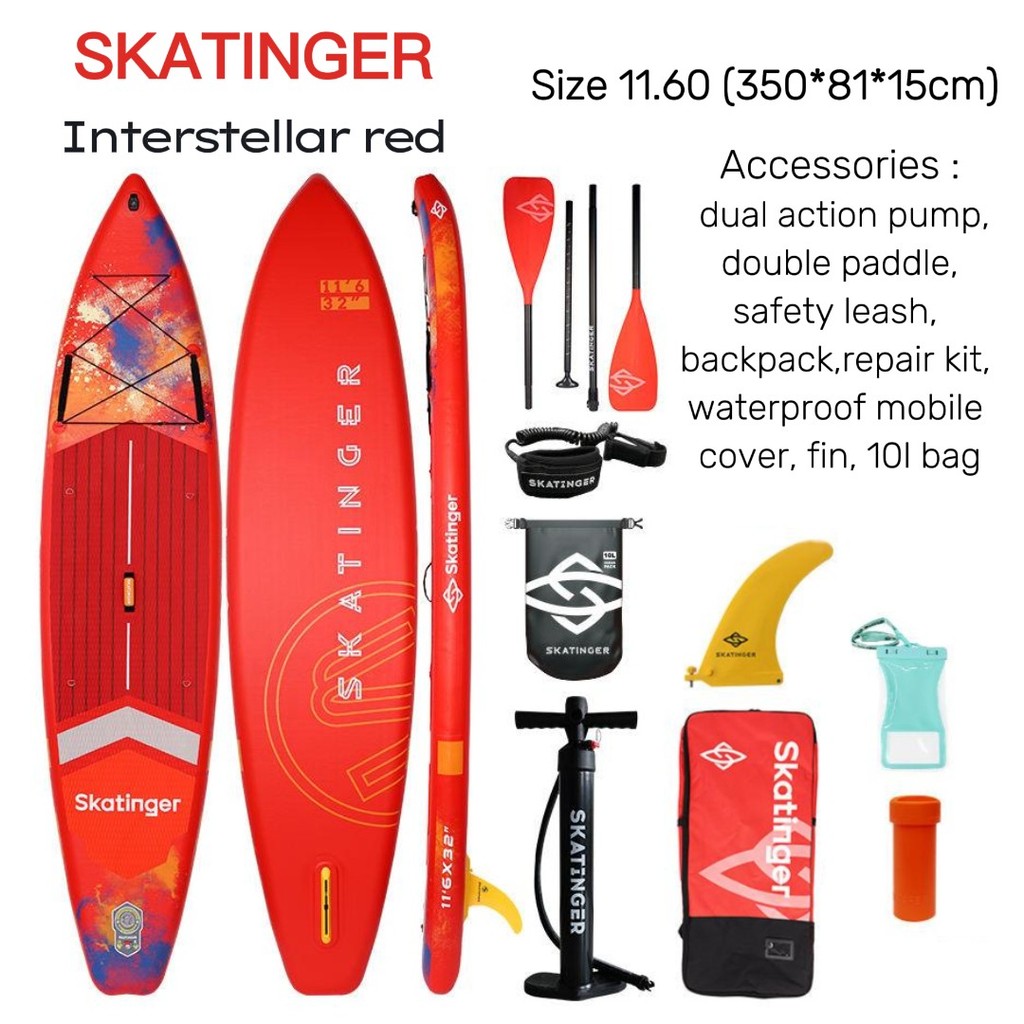 SUP Board Skatinger Interstellar Red 11′6 –inflatable SUP board full set แพดเดิลบอร์ด Sup บอร์ด ยืนพ