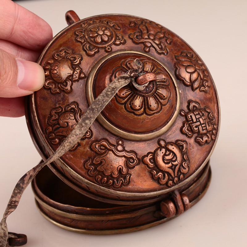 เนปาล Handmade Bell ชุดอุปกรณ์ทิเบตทองแดงบริสุทธิ์แปดมงคล Tantric Bell Dharma Bell Cymbal ชุด 11 ซม.