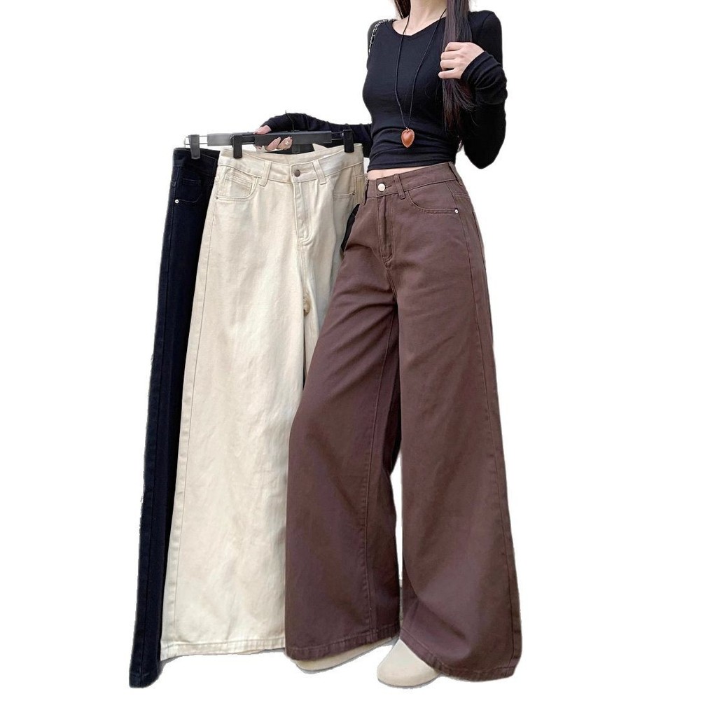 S-6XL สไตล์เกาหลีหลวม ๆ กางเกงยีนส์สีทึบ กางเกงยีนส์ กางเกงกว้าง