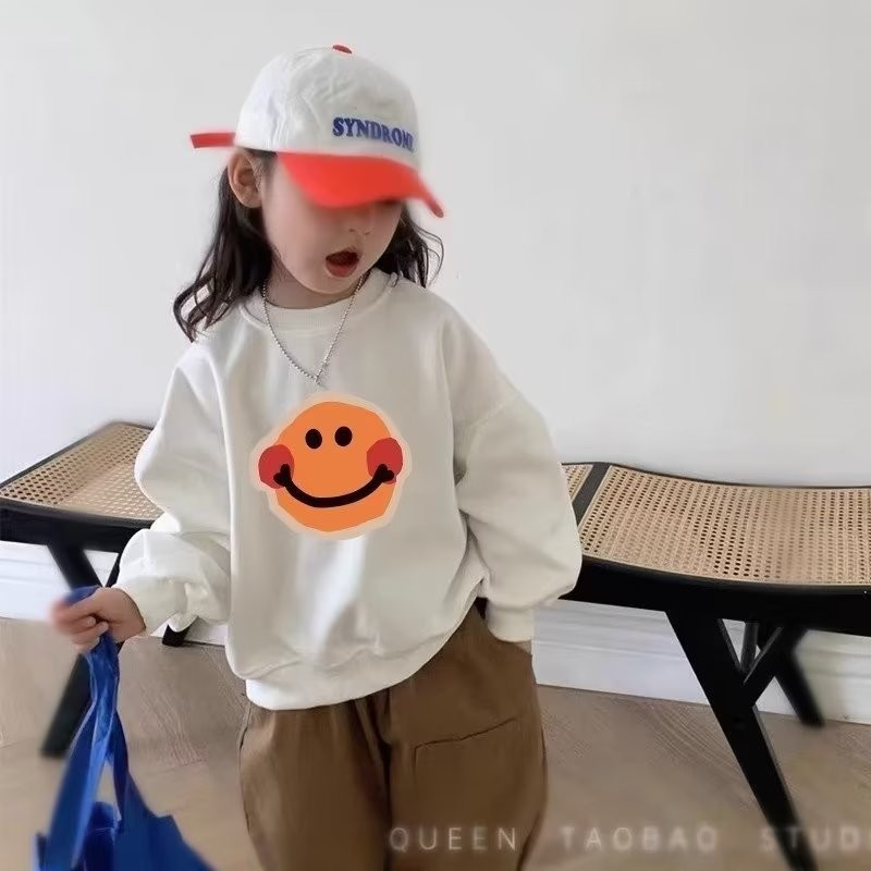 2025 Korean Version Girls' Clothing Children's Winter Fleece Fashionable Casual Smiley Cartoon Long 