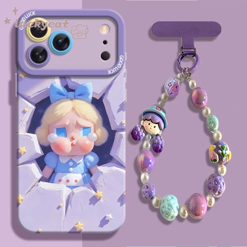 ใช้งานร่วมกับ Wth iPhone 17 16 15 14 13 12 11 Pro Max X Xr Xs Max 7 8 Plus SE2020 เคสโทรศัพท์ Ins น่ารักสีม่วง Cry Girl + Lanyard ฝาหลังนุ่ม – โปรปัง