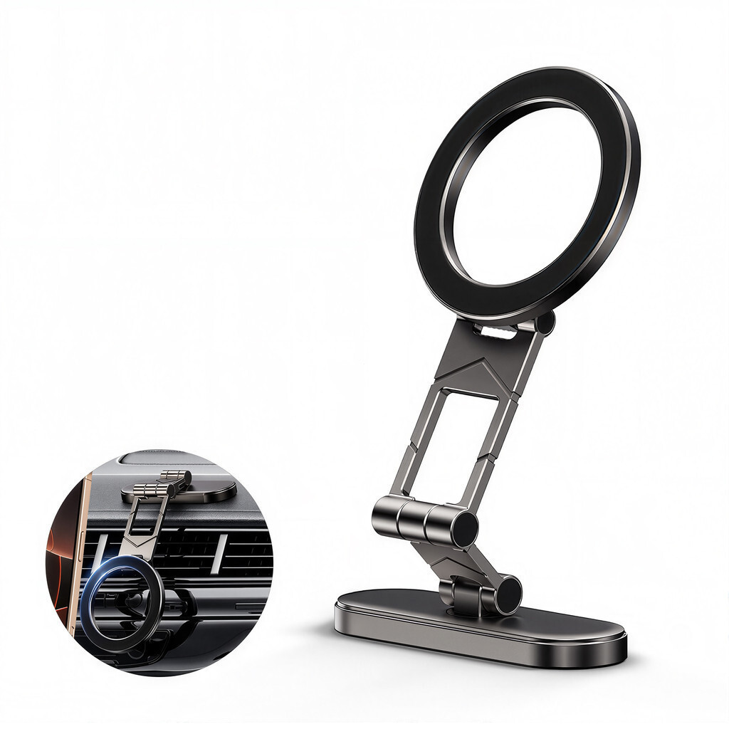 ที่วางโทรศัพท์มือถือแบบแม่เหล็กคู่สามพับ Magsafe Car Mount Dashboard Vent ที่วางโทรศัพท์มือถือ 360° 