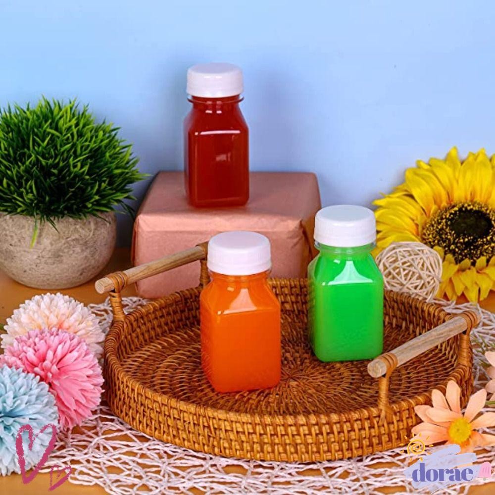 DORAE ภาชนะบรรจุเครื่องดื่ม 4 ชิ้น, ขวดน้ําพลาสติกใส, นํากลับมาใช้ใหม่ได้ 120ML/150ML นมขวดสี่เหลี่ยมเปล่า