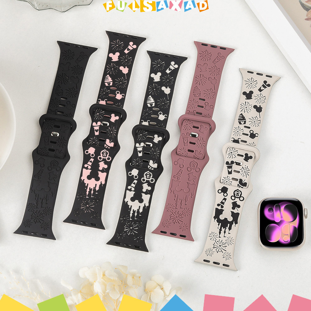 การพิมพ์สายรัดซิลิโคน Lucu สายแกะสลักสำหรับ for Iwatch Ultra/SE 3 2 Apple Watch Series 11 10 9 8 7 6 49 46 45 44 42 38มม