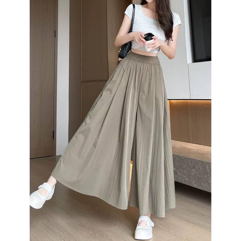 กางเกงกระโปรงผ้าหิมะลดอุณหภูมิ  P66 (เอว26-32 นิ้ว) กางเกงกระโปรงแฟชั่นขายาวเอวสูงสีพื้น Clothing ผู