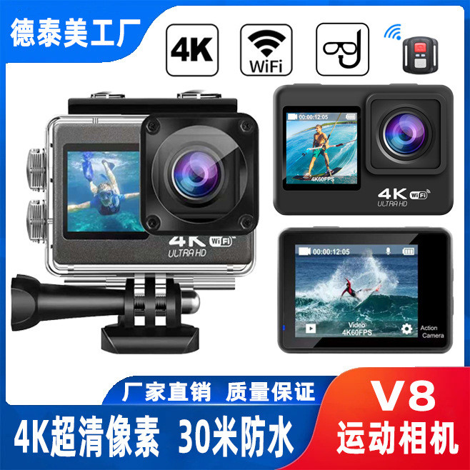 [คลังสินค้าพร้อม] กล้องกีฬา 4K HD หน้าจอสีคู่กันน้ํา Anti-Shakeing กล้องกลางแจ้ง WiFi เชื่อมต่อกันกล