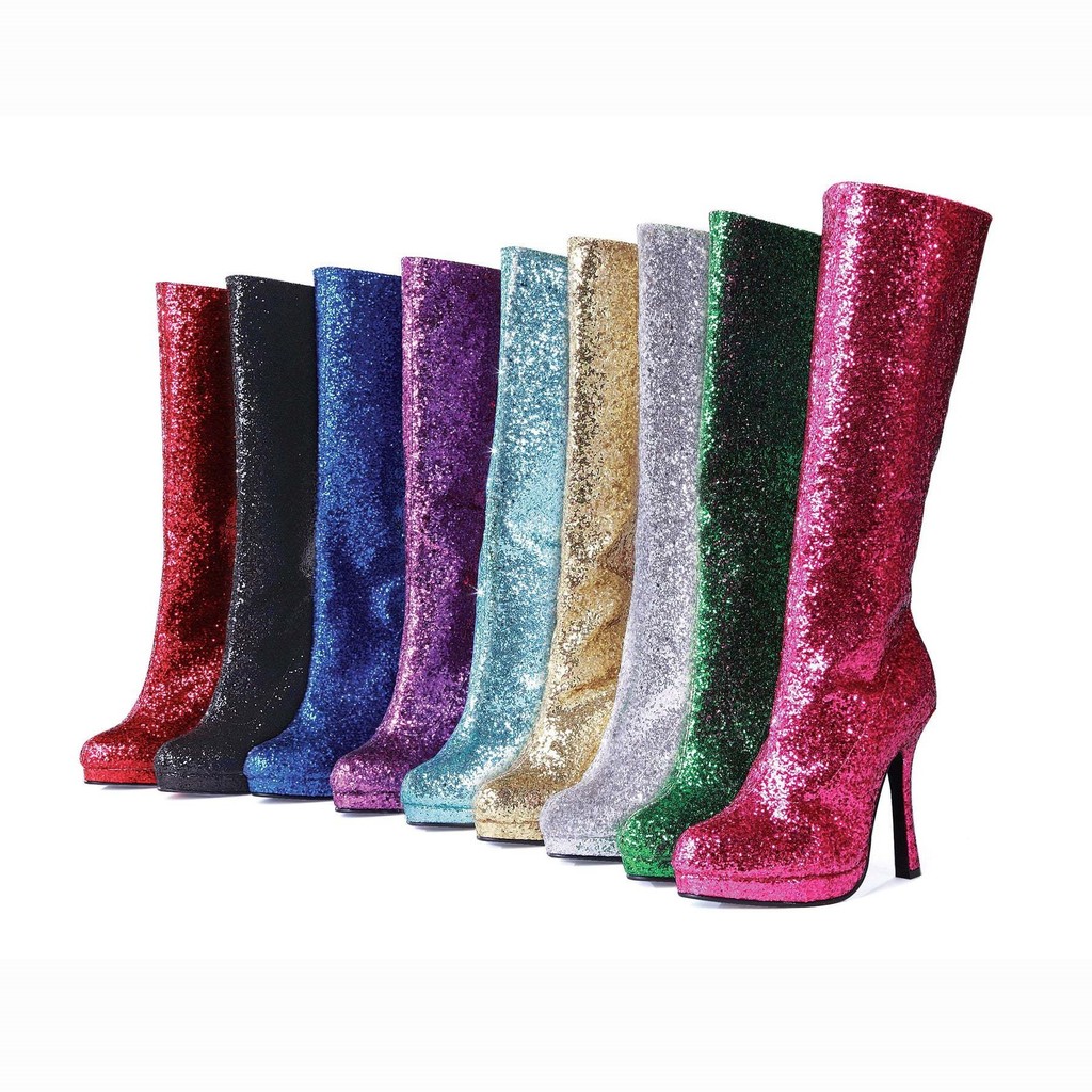 รองเท้าบูทยาวผู้หญิงสุดวิบวับ แฟนซีคอสเพลย์ Halloween บูทยาวหุ้มขาสูง สไตล์ปาร์ตี้ งานธีมแฟนซี งานโช
