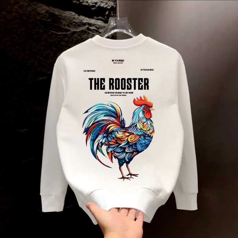 COD 2025 Crew Neck Sweatshirt Rooster Long Sleeve Trendy Hong Kong Style Casual Lazy Handsome Elegan