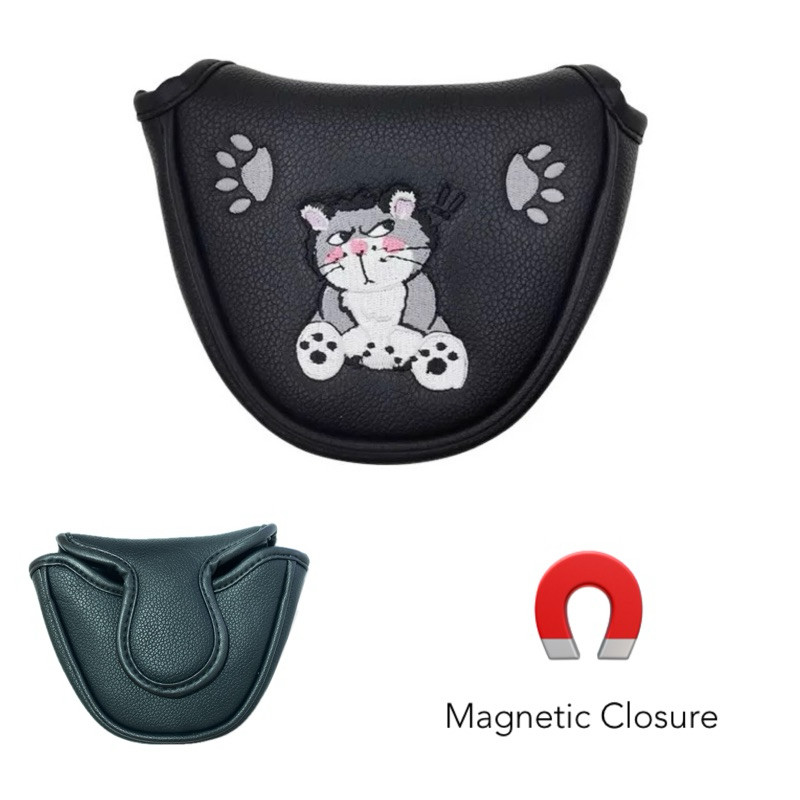 พรีเมี่ยมกอล์ฟแมวพัตเตอร์ Mallet Headcover แม่เหล็ก (สีดํา) Universal Odyssey Ping Honma Bettinardi 