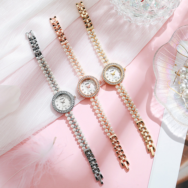 OUKI珍珠链条小表盘手表女款轻奢高颜值贝母表盘女表