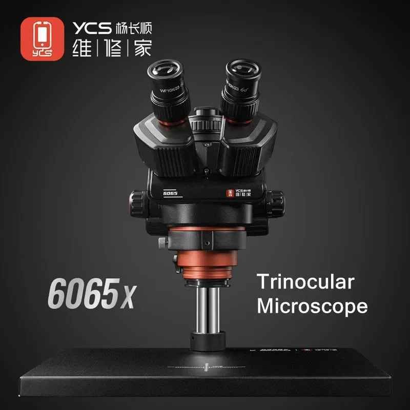 YCS 6065 กล้องจุลทรรศน์สเตอริโอ Trinocular พร้อมฐานขนาดใหญ่ สำหรับการซ่อม PCB