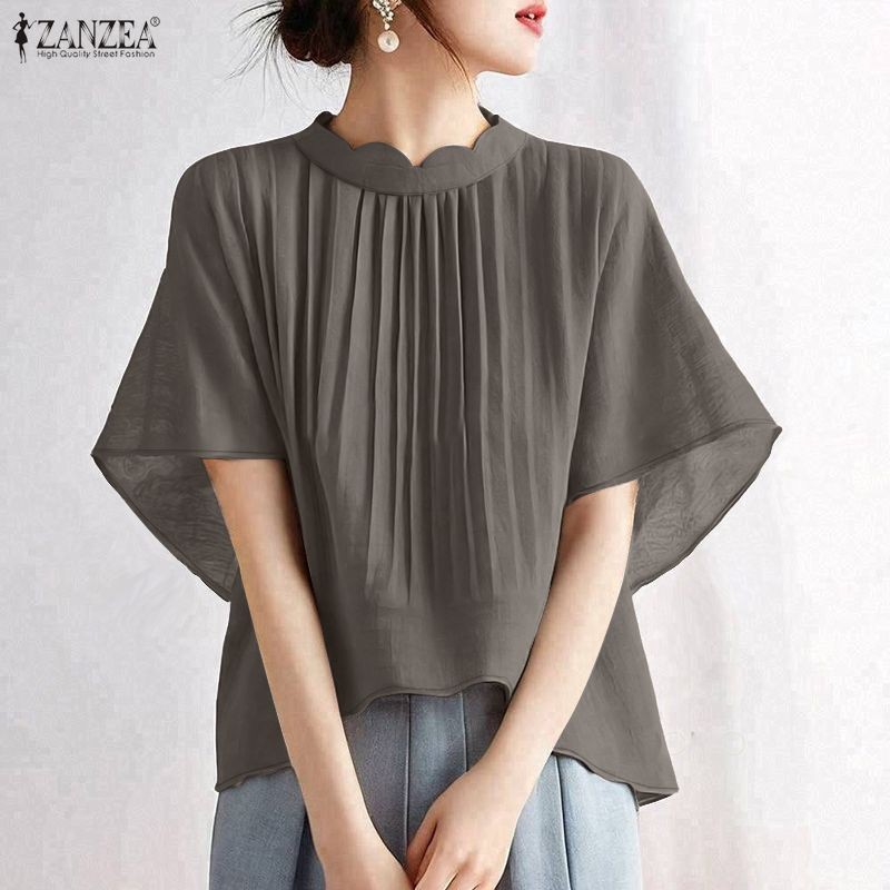ZANZEA สเวตเตอร์แซนเดียสำหรับผู้หญิง สไตล์เกาหลีหรูหรา แขนสั้น สีทึบ — صورة 6