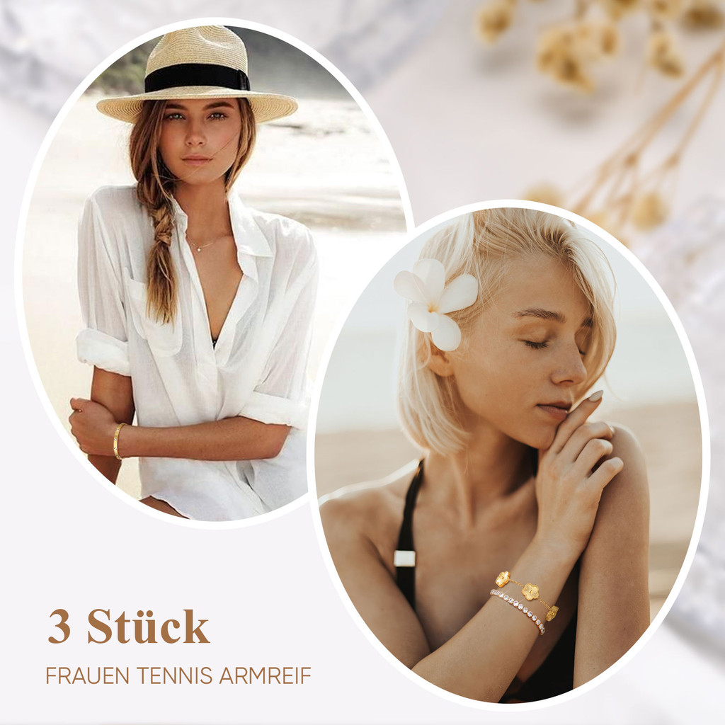 Vnox طقم أساور ستانلس مطلية ذهب — لا تبهت — صورة 3