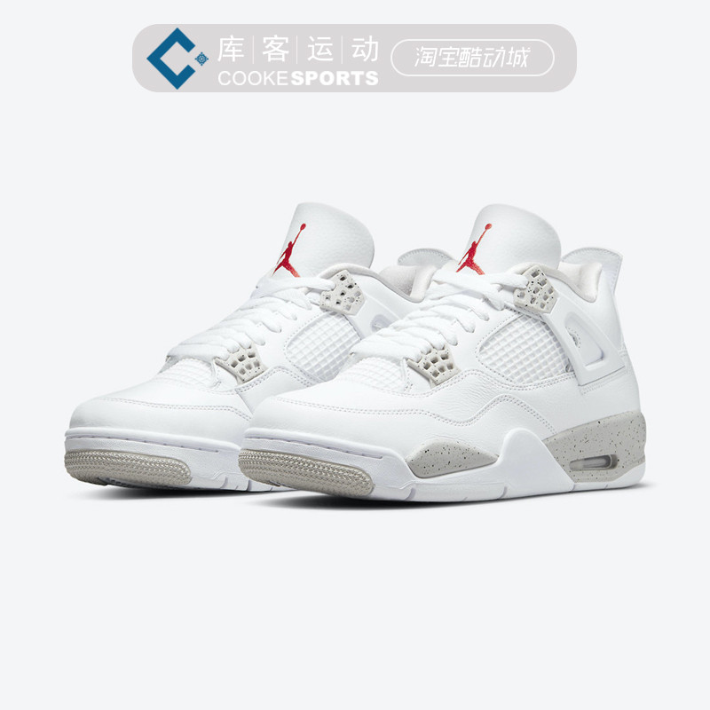 Couple Air Jordan 4 AJ4 White Oreo White Grey Splash Ink Cement รองเท้าบาสเก็ตบอล CT8527-100