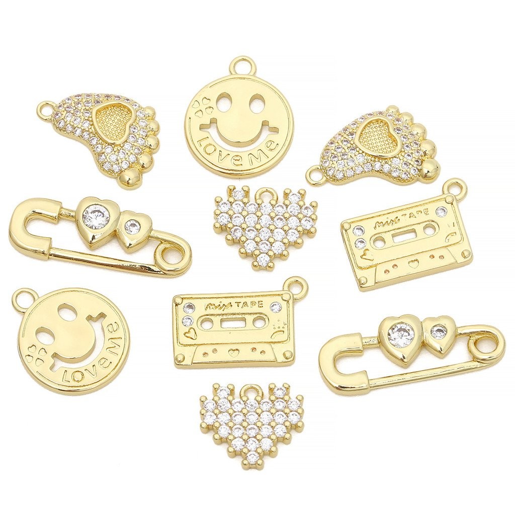 จี้เล็ก DIY Handmade เคลือบด้วยทอง ตกแต่งแบบไมโครอินเลย์ สำหรับสร้อยคอและสร้อยข้อมือทองแดง E18 J1BP