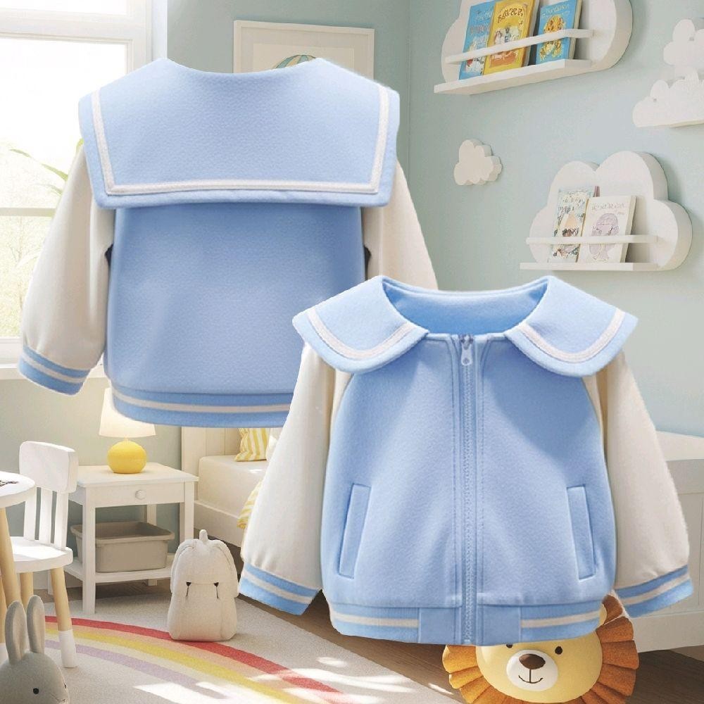 PINKเสื้อกันหนาวเด็กทรงเรียบหรู ปกทหารเรือ แบบหนา ขนมิ้น กระเป๋าหน้า ซิปหน้า