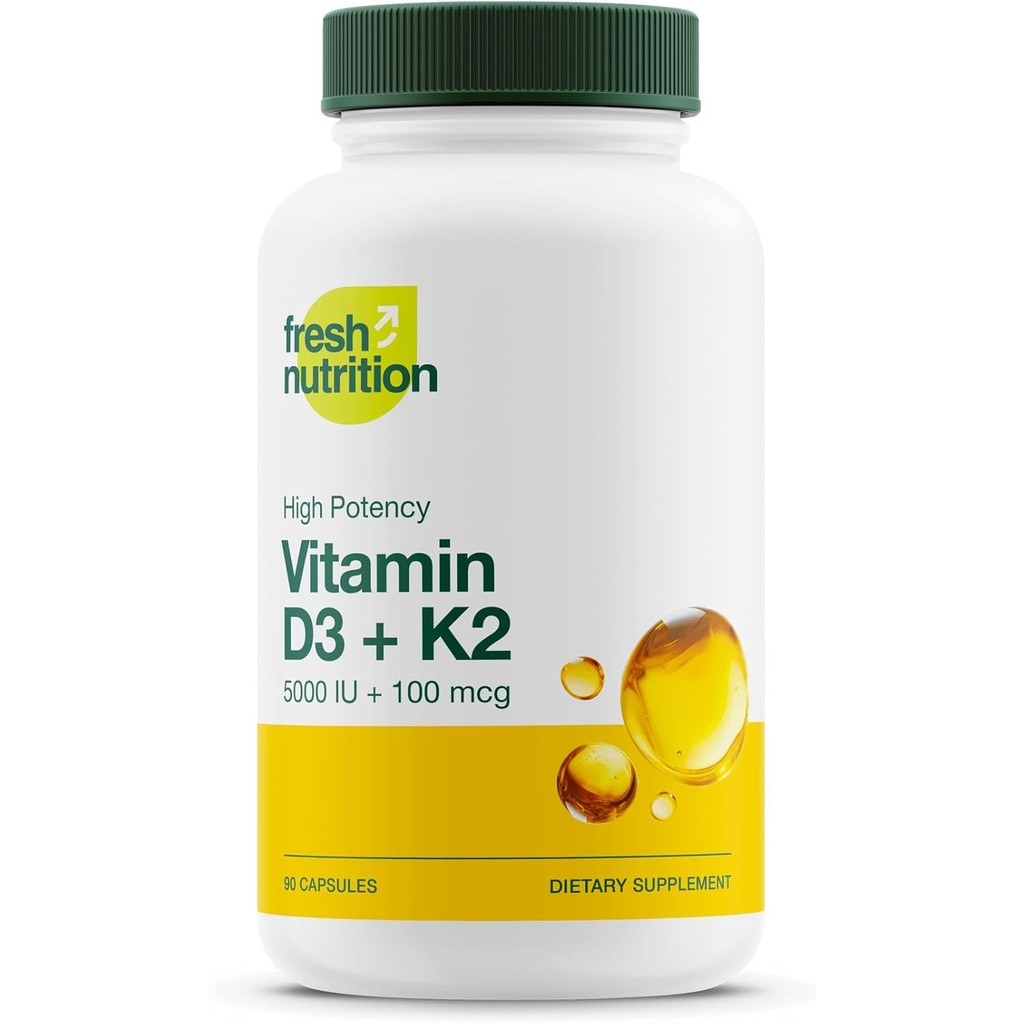 Nutrition Vegan Vitamin D3 + K2 Capsules - 5000 IU D3 + 100mcg K2 as MK-7 for Optimal Absorption - I
