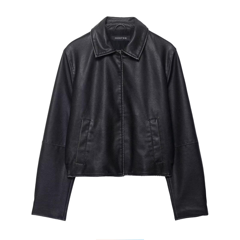 ผู้หญิงยุโรปสไตล์อเมริกันแฟชั่น Simple All-Match หนัง Faux Jacket Coat 6318287 800