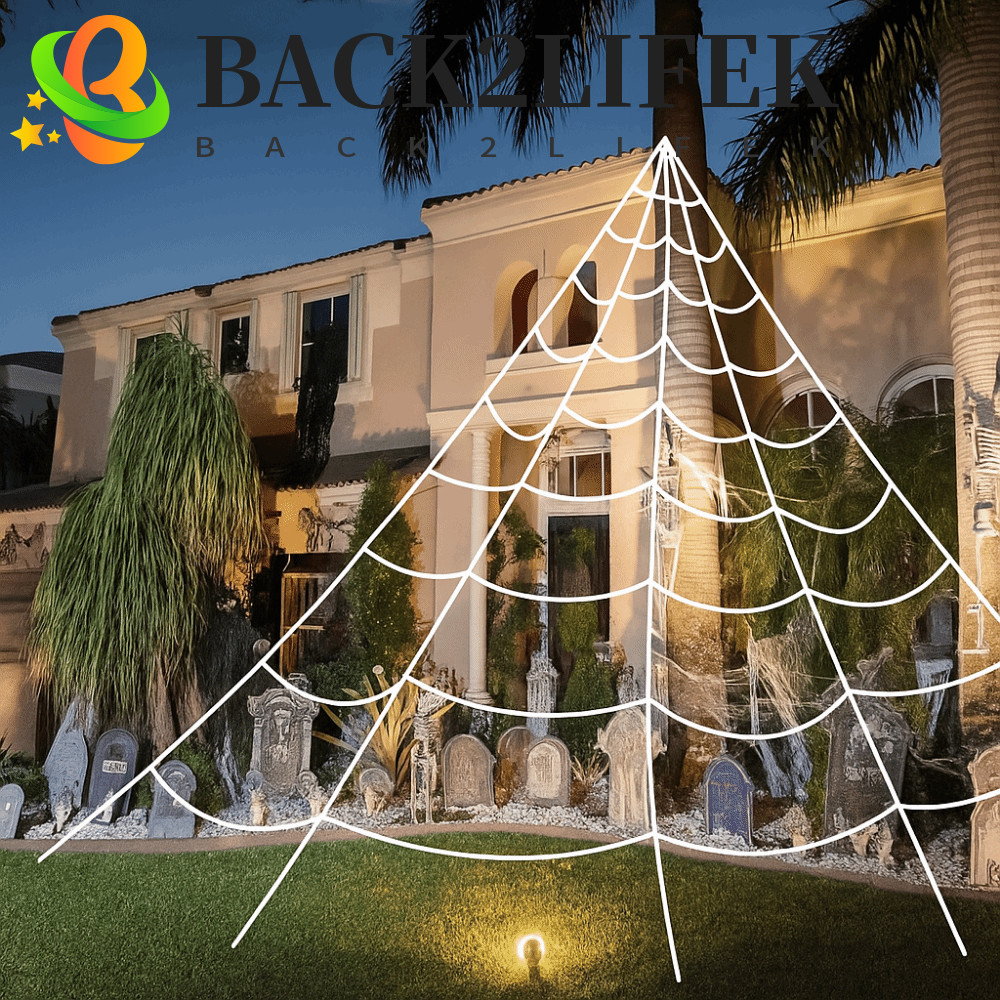 BACK2LIFEK ฮาโลวีนสามเหลี่ยม Spider Web, 5M/7M สีดํา/สีขาวฮาโลวีน Spider Web, การออกแบบจําลองที่สมจร