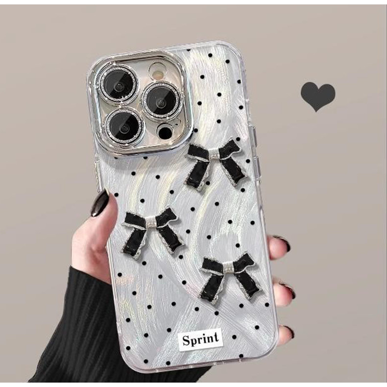 GUMAN น่ารัก Kawaii ตลก Polka Dot Bow กันกระแทก Hard เคสโทรศัพท์พร้อมกล้องเลนส์ Protector สําหรับ iPhone 17 Air 16 15 13 12 11 Pro Max ip 14 Plus MZ5041