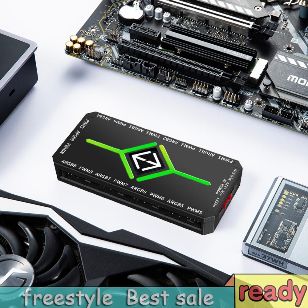 5V 3Pin ARGB PWM Controller Hub 1 မှ 9 ပေါက် (PWM ARGB Fan Splitter) Remote ပါ—PC Case အတွက်