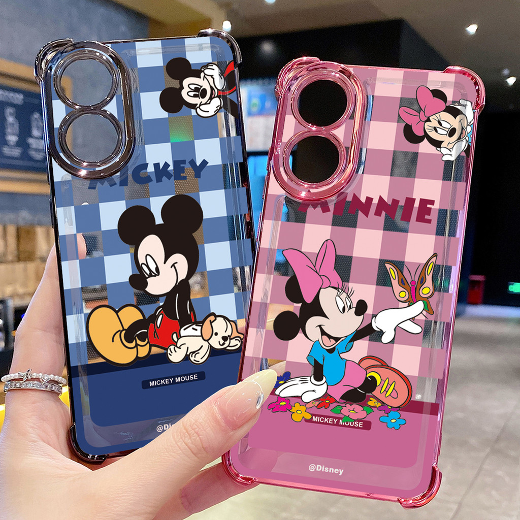 เข้ากันได้กับ OPPO A40 A3X A2 A5 Pro A60 A18 A38 A57 4G A58 5Gน่ารักลายสก๊อตเมาส์คู่ClearชุบกรณีAnti Drop Cover FD