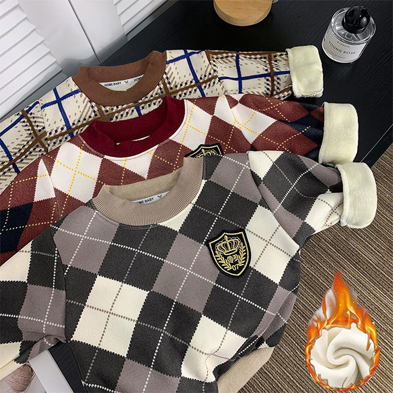 [RJ] เสื้อกันหนาวสำหรับเด็ก ขนาด 80-150 ซม. สไตล์ใหม่ สำหรับฤดูหนาว ชายและหญิง รอบคอเสื้อสวมหัว-badge สามารถแมทช์ได้กับทุกทรงกระโปรง
