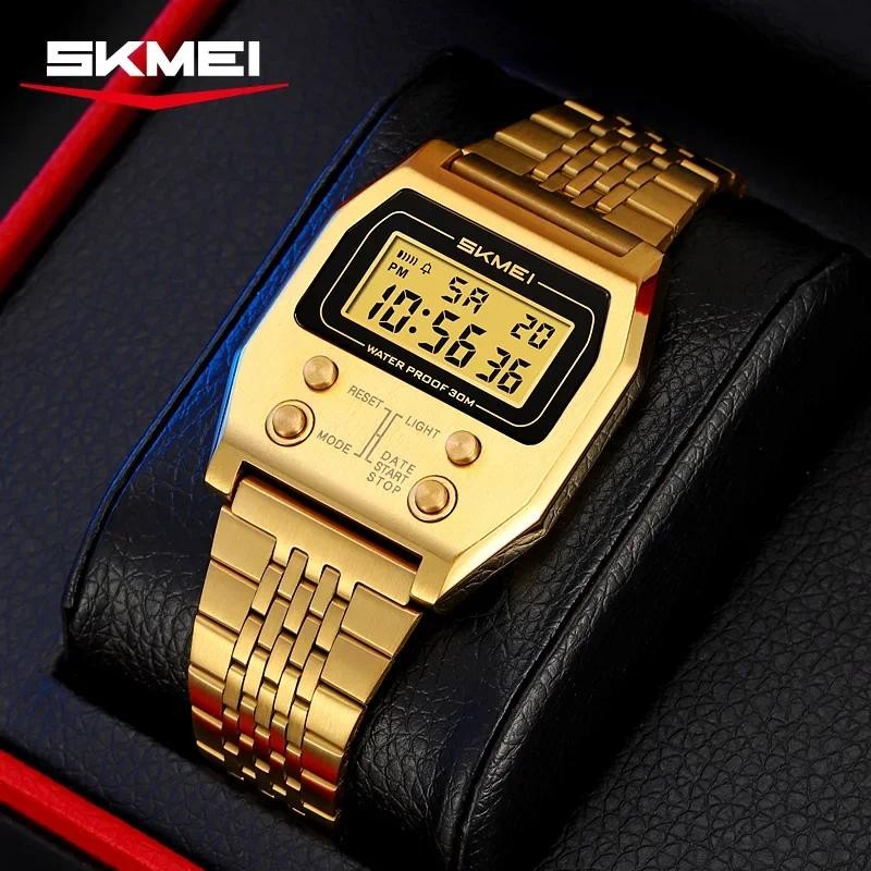 SKMEI 2460 กันน้ํา Digital Mens นาฬิกาสแตนเลสสตีลกีฬา Retro LED นาฬิกาข้อมือสําหรับชาย Reloj Hombre